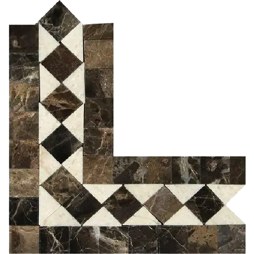Emperador Dark Polished BIAS Border Corner w/ Crema Marfil Dots