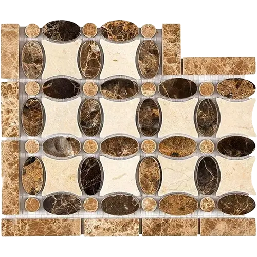 Emperador Dark Polished Florida Flower Border Corner Crema Marfil + Emp. Light + Emp. Dark