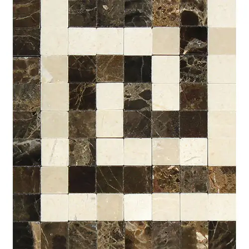 Emperador Dark Polished Greek Key Border Corner Emp. Dark + C. Marfil