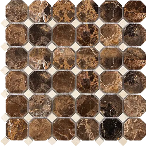 Emperador Dark Polished Octagon w/ Crema Marfil Dots