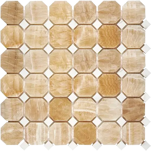Honey Giallo Crystal Polished Basketweave w/ White