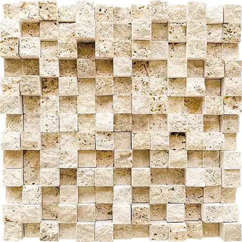 Ivory / Light Split-faced Hi-Low 1" x 1" Mosaic