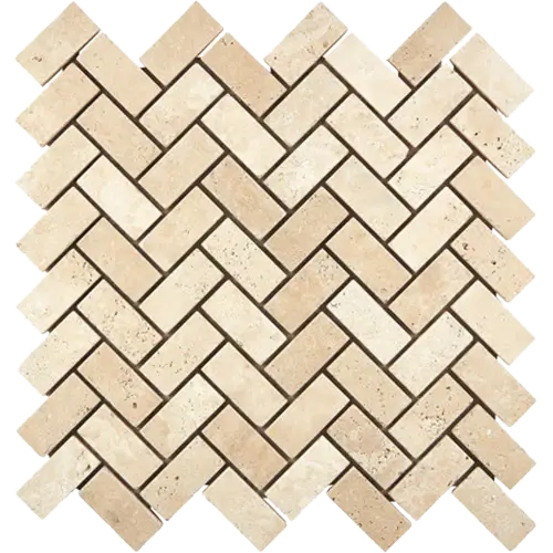 Ivory / Light Tumbled 1" x 2" Herringbone