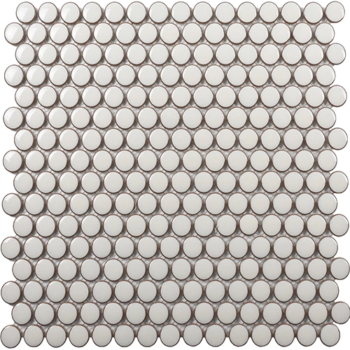 Cc Mosaics Plus Pearl White Penny Round Bright 12" x 12"