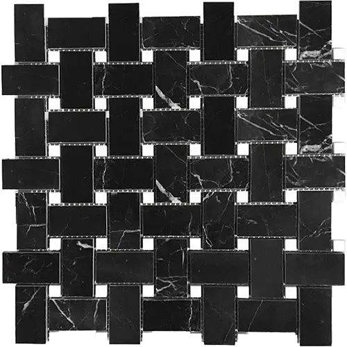 ora-nero-marquina-basketweave-w-white-dots Nero Marquina Honed Basketweave w/ White Dots