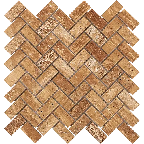 Noce Exotic Unfilled, Brushed & Straight-Edged 1" x 2" Herringbone