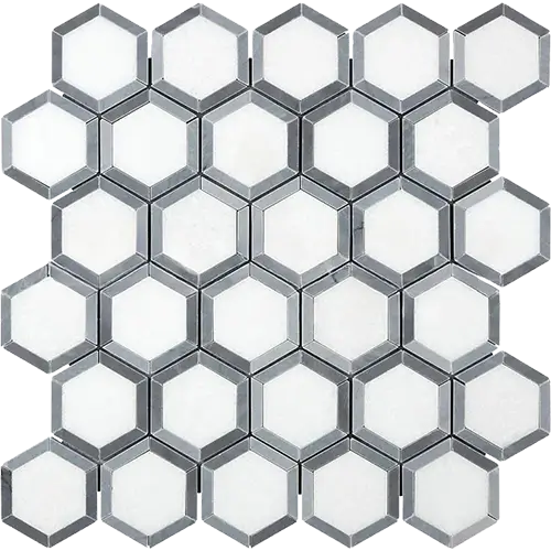 Thassos White 2" Vortex Hex w/ Blue-Gray