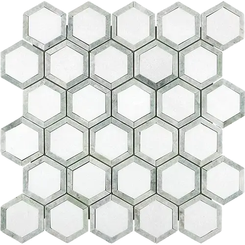 Thassos White 2" Vortex Hex w/ Ming Green