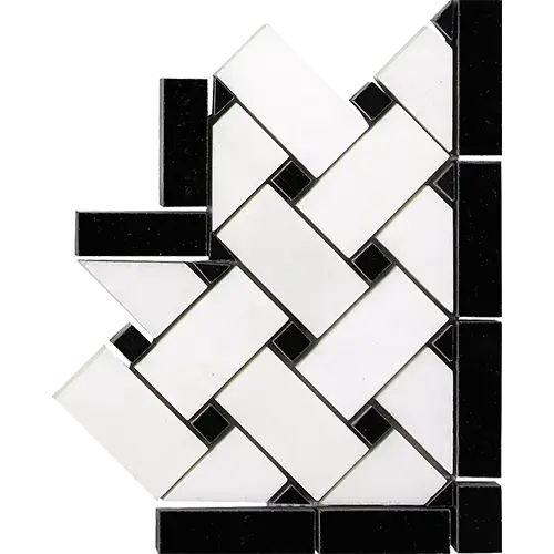 Thassos White Basketweave Border Corner w/ Black
