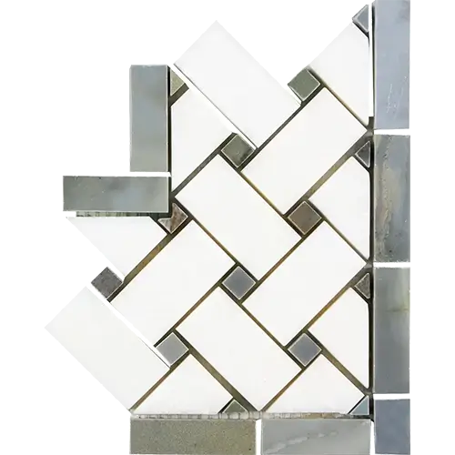 Thassos White Basketweave Border Corner w/ Blue-Gray