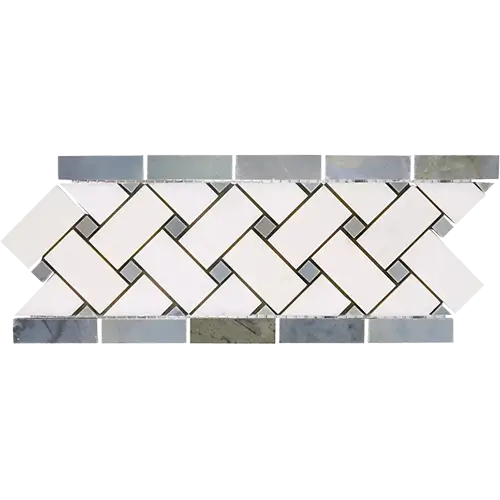 Thassos White Basketweave Border w/ Blue-Gray