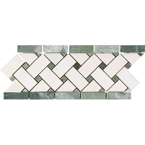 Thassos White Basketweave Border w/ Ming Green
