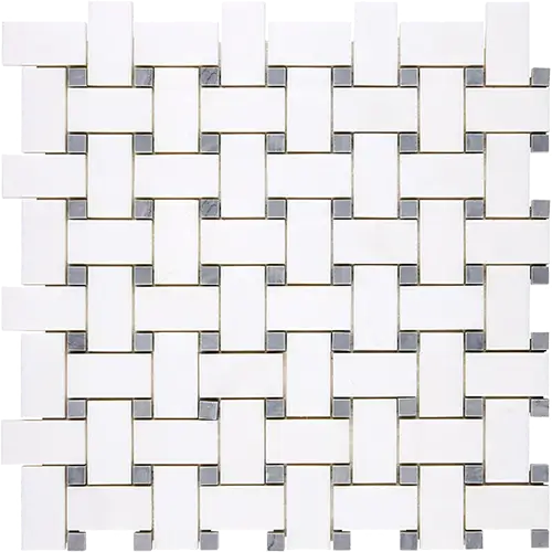Thassos White Basketweave w/ Blue-Gray