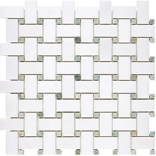 Thassos White Basketweave w/ Ming Green
