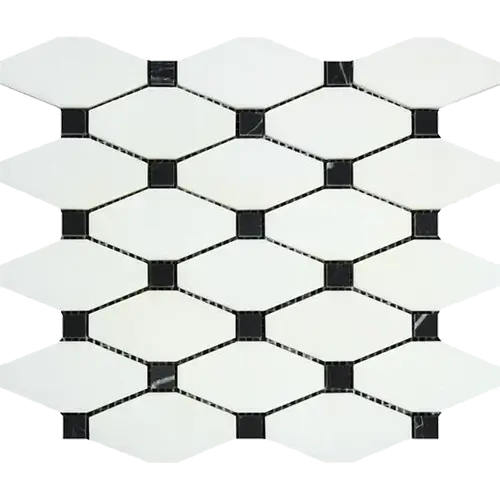 Thassos White Elongated Octagon w/ Black