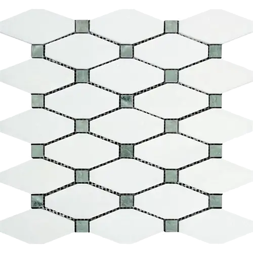 Thassos White Elongated Octagon w/ Ming Green