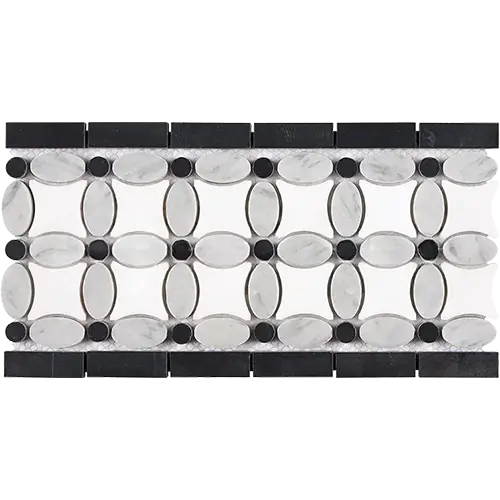 Thassos White Florida Flower Border Thassos + White Carrara Oval + Black Dots