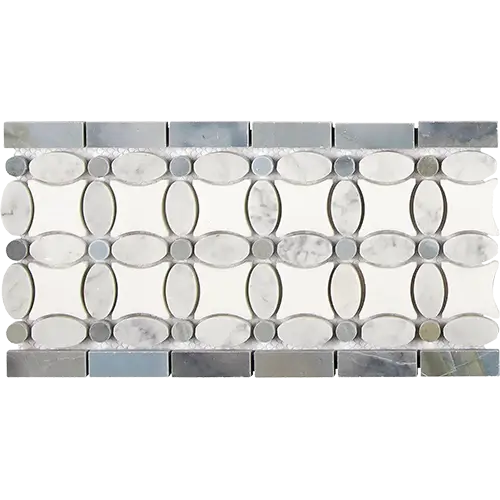 Thassos White Florida Flower Border Thassos + White Carrara Oval +Blue-Gray Dots