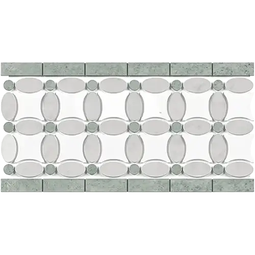 Thassos White Florida Flower Border Thassos + White Carrara Oval +Ming Green Dots