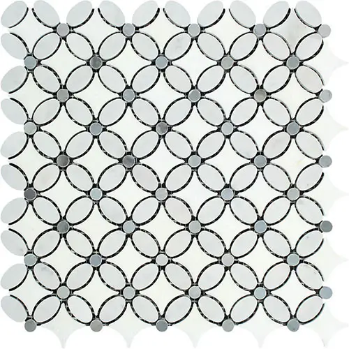 Thassos White Florida Flower Thassos + White Carrara Oval + Blue-Gray Dots