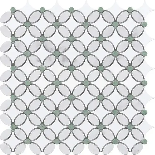 Thassos White Florida Flower Thassos + White Carrara Oval + Ming Green Dots