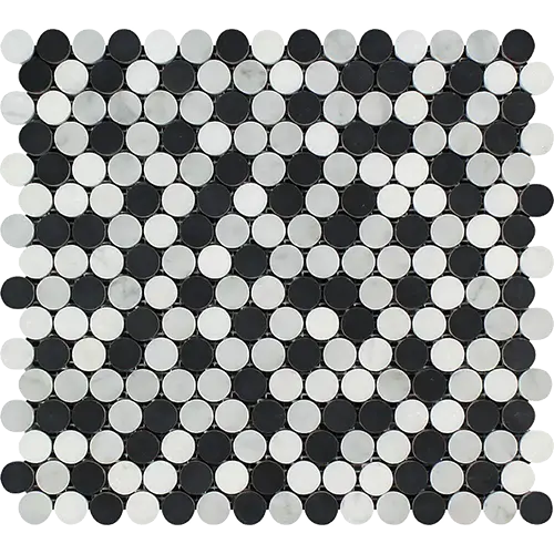 Thassos White Penny Round Carrara + Thassos + Black