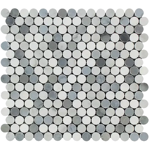 Thassos White Penny Round Carrara + Thassos + Blue-Gray