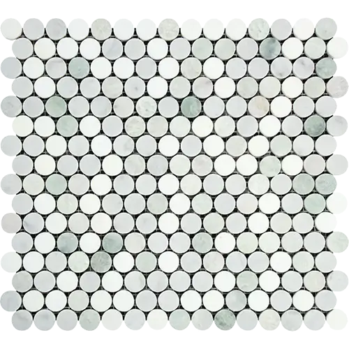 Thassos White Penny Round Carrara + Thassos + Ming Green