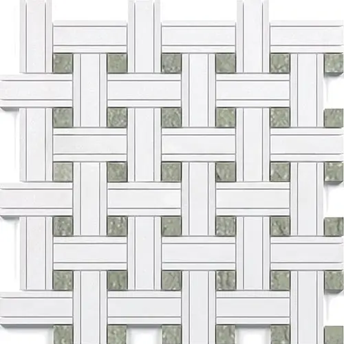 Thassos White Triple Weave w/ Ming Green Dots