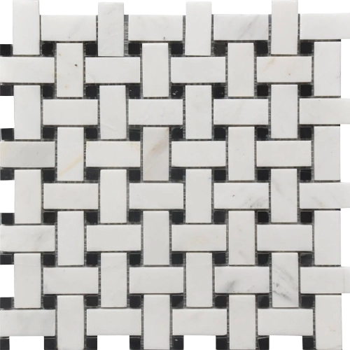 Rockart Black & White Basket Weave 12" x 12" Marble Mosaic