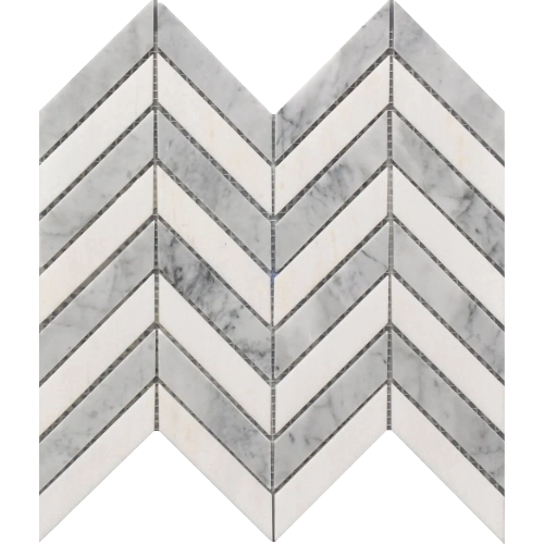 Rockart White & Gray Chevron 11" x 12" Marble Mosaic