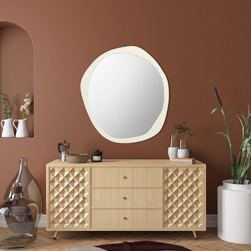 Retro Living Room with a Wooden Console and Beige Wall